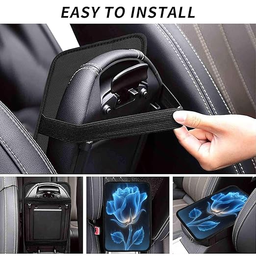Blue Rose with Glowing Car Auto Armrest Cushion Cover Accessories Center Console Seat Box Pad Protector Universal Decoration for Most Vehicle SUV Truck