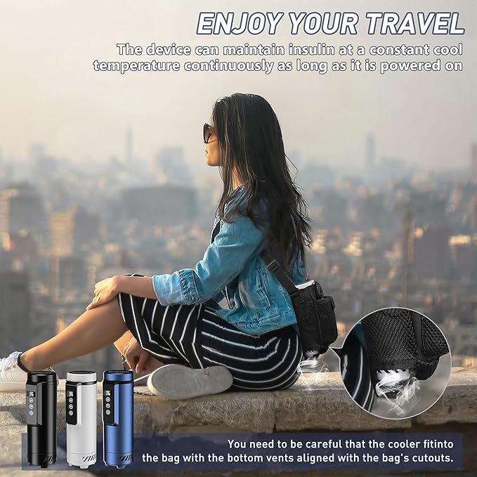 Insulin Cooler Travel Case Tsa Approved, USB Charger Diabetes Travel Case Medicine Organizer, 1-7 Pens Medication Cooler Refrigerated Medicine Box (Navy-without powerbank)