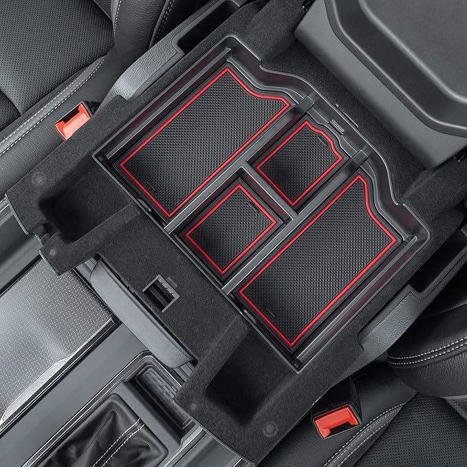PIMCAR Compatible with 2019-2026 Dodge RAM 1500 2500 3500 Center Console Organizer ABS Plastic Material Interior Accessories Armrest Box Insert Tray (Red Trim)