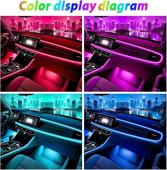 6 in 1 Car Led Strip Lights, Interior Car Lights, App and Remote Control Ambient Lighting Kit with RGB 16 Million Colors Fiber Optics&Music Sync Rhythm, USB Neon Light Accessories for Console&Door