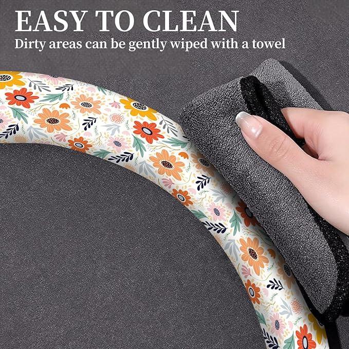 Car Steering Wheel Cover, Universal 15 Inch Neoprene Non-Slip Steering Wheel Covers, Funny Car Accessories for Women Men Fit Auto, Suvs, Truck Colorful Adorable Flowers