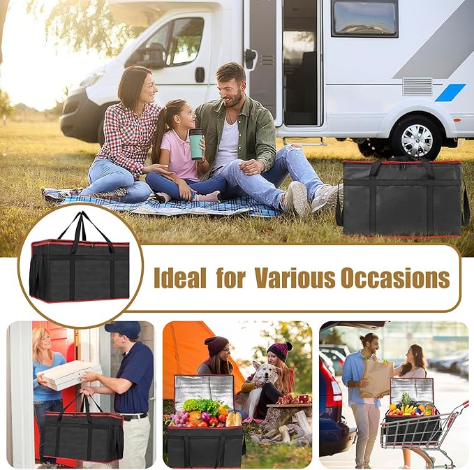 PEASUG Insulated Bags for Food Delivery, XXXL Pizza Delivery Bags, Large Capacity Cooler Bag Keep Food Warm for Grocery Shopping and Catering, Foldable, Heavy-Duty (Red)