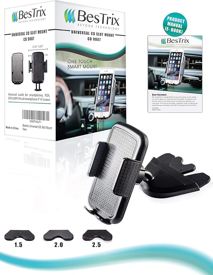 Bestrix Cell Phone Holder for Car, CD Slot Car Phone Holder, Hands Free Car Mount with Strong Grip Universal for iPhone14/13/12/11/11Pro/Xs MAX/XR/XS/X/8/7/6 Plus, Galaxy S22/S21/S20/S10+/S10e/S9/S9+