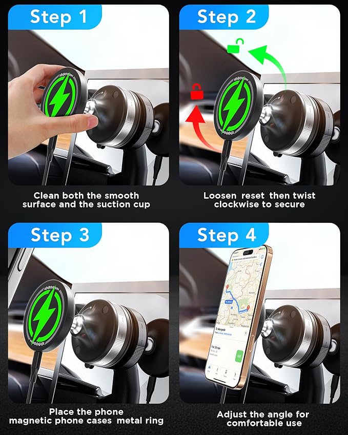 Upgraded for iPhone 17 Vacuum Magnetic Car Phone Holder,360° Adjustable Suction Cup Phone Mount, Mag-Safe car Mount 15W Wireless Charger Stand for Car, Makeup/Gym/Mirror, iPhone 16 15 14 13 12 Series