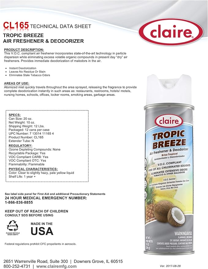 Claire Manufacturing Tropic Breeze Air Freshener & Deodorizer, Hazy, 10 Oz