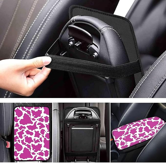 Dreaweet Car Armrest Cover Purple Cow Print Car Accessories for Women Cute Armrest Cover for Car Center Console Universal Fit Most Car Truck SUV Sedan