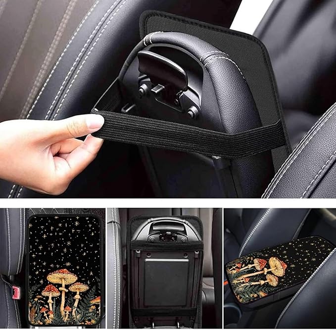 Dreaweet Car Center Console Cover Mushroom Starry Sky Print Car Accessories Armrest Cover for Car Truck SUV Sedan for Women,Universal Armrest Cover for Car Center Console