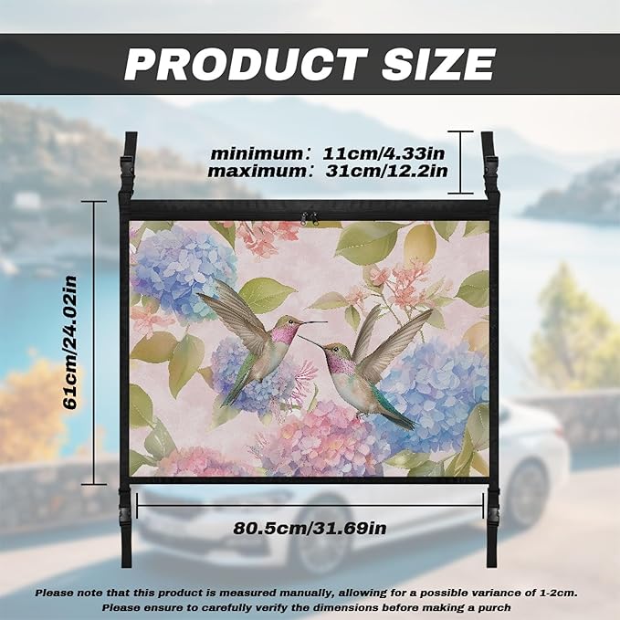NDISTIN Hummingbird Car Ceiling Cargo Net Large Capacity Car Interior Roof Storage Net Hydrangea SUV Sundries Storage Pouch Loadbearing Mesh Net Holder with Adjustable Buckle Auto Accessories