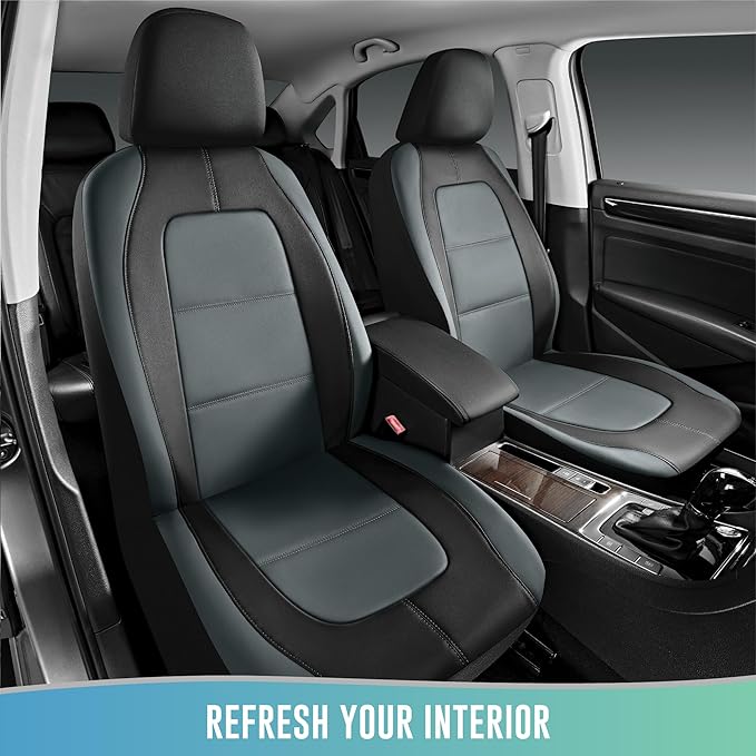 Road Comforts Car Seat Cover, Front Leather Car Seat Covers, Automotive Low Back Sport Car Seat Covers, Airbag Compatible, Universal Fit for Most Cars, SUVs, Trucks and Vans
