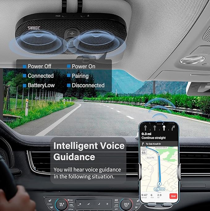 Bluetooth Car Speaker Phone: Hands Free Calling Kits 6W in car Speakerphone for Safe Driving - Support Siri Google Assistant Voice Calls/Motion Auto ON Off - BC990P