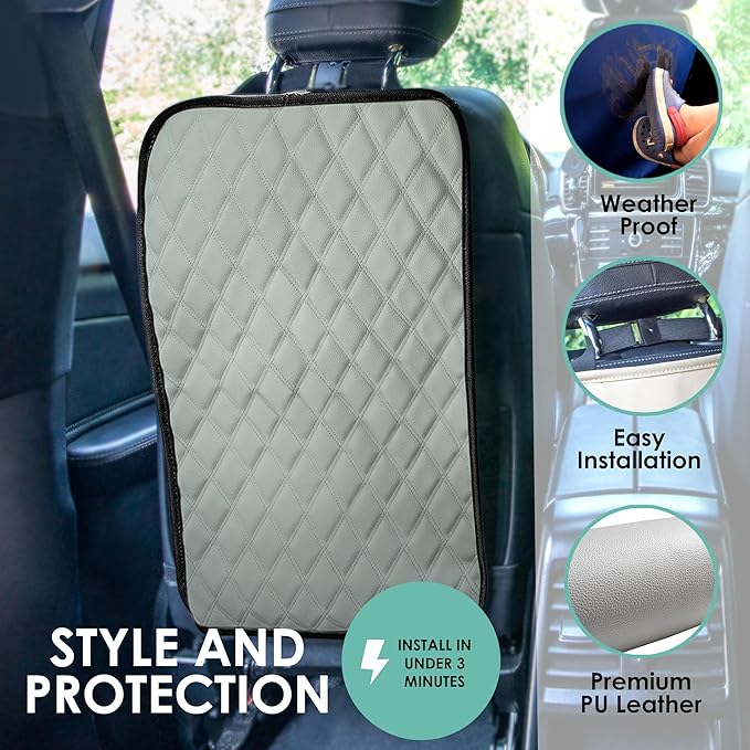FH Group Faux Leather Back Seat Kick Protectors – 2 Pack Diamond Stitched Back Seat Protector for Driver and Passenger Seat, Waterproof, Easy to Clean