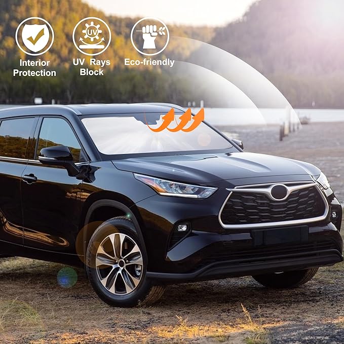 Windshield Sun Shade Front Sunshade Foldable Sun Visor Protector Custom Fit 2020-2024 2025 2026 Toyota Highlander Accessories Keep Your Car Cooler
