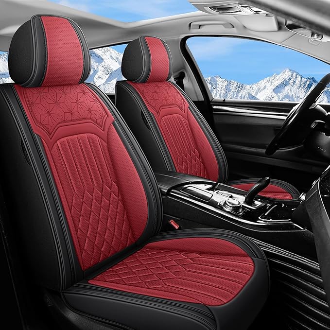 Car Seat Covers for Genesis GV70 2022-2025 2026, Full Set Premium Nappa Leather Waterproof Breathable Anti-Slip Airbag Compatible Car Seats Protector, Car Interior Seats Cover (Black+Red)