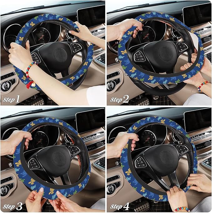 Colorful Turtles Steering Wheel Cover, Elastic Non-Slip Steering Wheel Protector,Auto Interior Decor for Women Girls,Universal 15" Fit for Sedans,Trucks