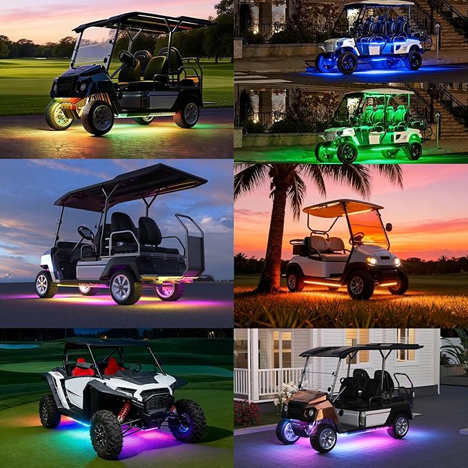 4PCS Golf Cart Underglow LED Light Kit with Built-in 12V-80V Voltage Reducer, APP & Remote Control, Sound Active Music Sync, IP67 Waterproof, Battery Drain Protect, for EZGO Yamaha Club Car