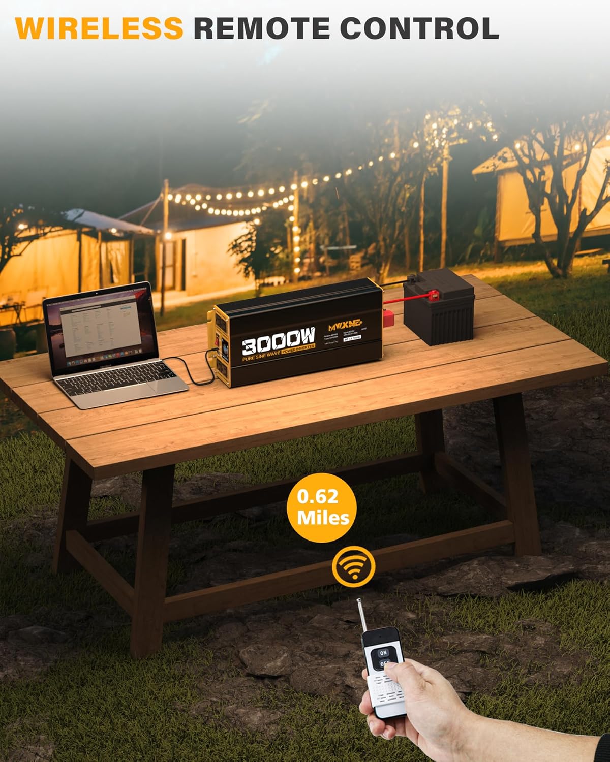 3000W Pure Sine Wave Inverter 12V DC to 110V 120V AC Converter for RV Truck Home Off-Grid Solar Power Inverter with Type-C PD30W/USB Port QC3.0 Quick Charging, 4 AC Outlets, Remote Control