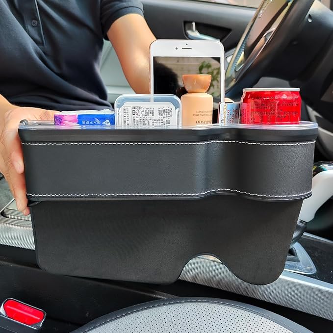 7 Color Led Car Seat Gap Filler Organizer Car Seat Pocket Gap Filler with USB+C Fast Charger,Car Gap Organizer Storage 2023 Console Side Seat Gap Filler fit for Passenger Side(Black-passenger side)