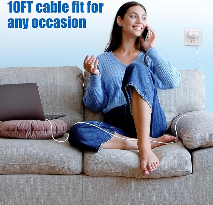 iPhone 17 16 15 Fast Charger Block and 10ft Type C to C Cable Cord Long, 20W USB C Charging Plug for Apple iPhone 17 Pro Max/17 Air/16 Pro Max/16/15 Pro/15 Plus/iPad Mini,Wall Power Adapter Cube Brick