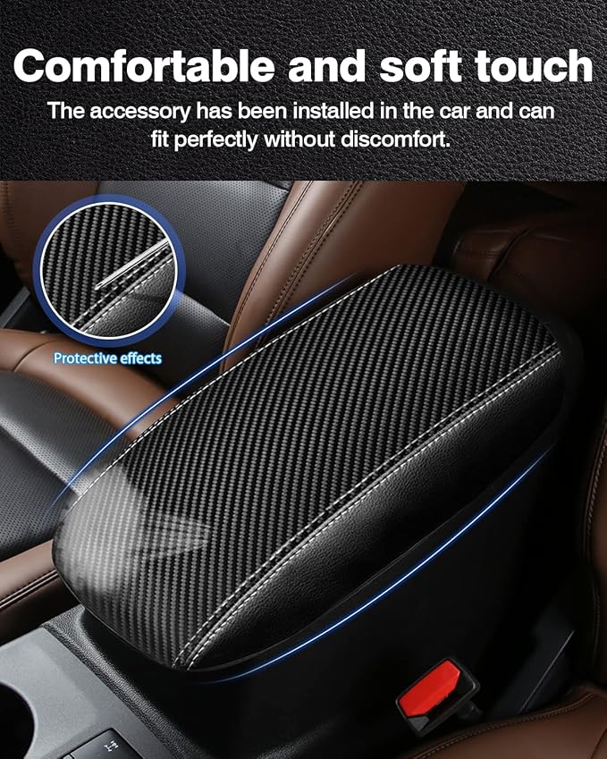 Autorder Center Console Cover for Ford Bronco Sport 2021-2025 2026/Escape 2020-2025 2026 Accessories Carbon Fiber Armrest Cover Anti-Scratch Middle Console Pad Leather Armrest Protector