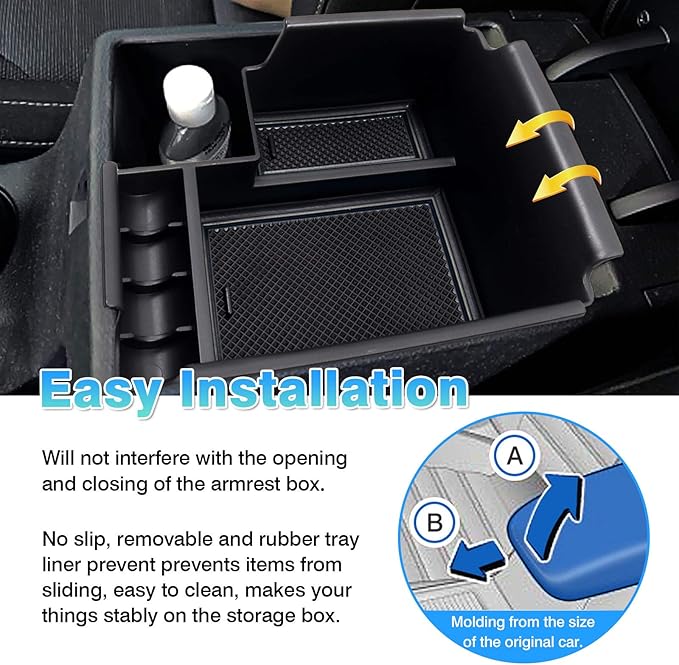 Autorder Center Console Organizer for 2019-2024 Kia Forte Accessories Armrest Storage Box Secondary Insert Tray with 2 Color Mats