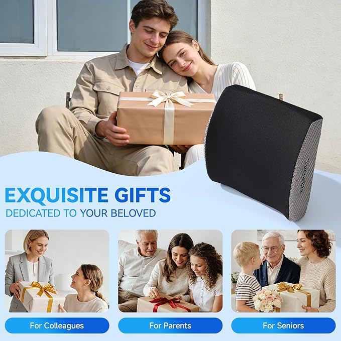 Lumbar Support Pillow for Office Chair, Gaming Chair, or Car, Memory Foam Cushion with Breathable Ventilated Mesh and Adjustable Straps for Long Lasting Back Support Ergonomic Suitable Gift
