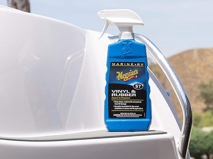 Meguiar's M5716 Marine/RV Vinyl & Rubber Cleaner & Protectant, Boat Vinyl Cleaner & Protectant, Revitalize Plastic and Rubber with an Easy-to-Use Non-Greasy Formula, 16 Oz Spray Bottle