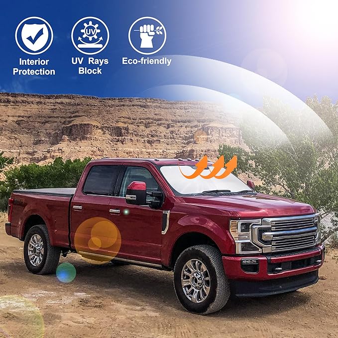 Windshield Sun Shade Custom Fit for 2017-2022 Ford Super Duty F250 F350 F450 F550 Accessories Front Window Sunshade Keep Car Cooler