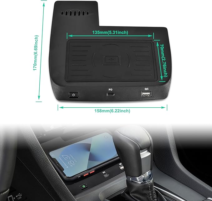 KEWISAUTO Car Wireless Charger for 2016-2021 Honda Civic, Center Console Charging Panel USB-A USB-C Fast Phone Charger Pad for Honda Civic 2016 2017 2018 2019 2020 2021 Accessories
