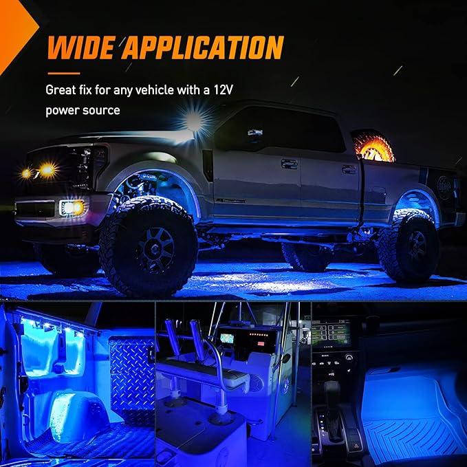 Nilight 8PCS Truck Pickup Bed Light 24LED Blue Cargo Rock Lighting Kits with Switch for Van Off-Road Under Car Side Marker Foot Wells Rail