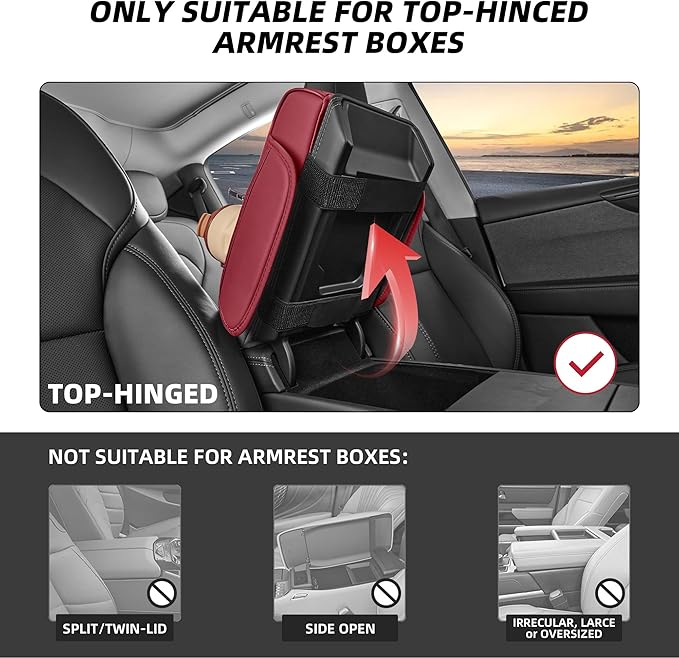 5 in 1 Car Center Console Cover, Armrest Pad with 2 Storage Pockets, Cup Holder, Tissue Box Slot, Phone Holder, Universal Car Interior Organizer (Burgundy)