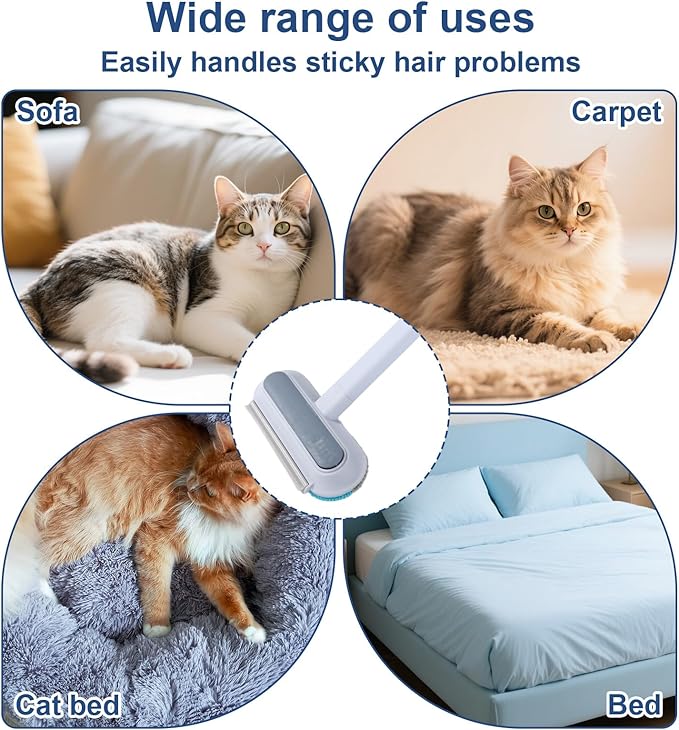 4-in-1 Pet Hair Remover, Multifunctional Cat & Dog Hair Kitten Fur Removal Brush Tool with Long Handle Reusable Lint Brush for Furniture Couch Carpet Clothes Windows Tight Spaces