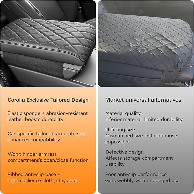 Corolla Center Console Cover/Pad Fit 2020-2023 2024 2025 2026,Faux Leather Toyota Corolla Armrest mat,Posture Improving Support Cushion,Protector Console,Waterproof, Wear-Resistant