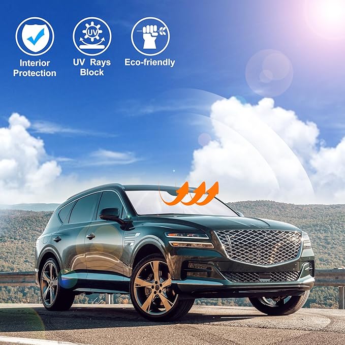 Windshield Sun Shade Custom Fit for 2021 2022 2023 2024 2025 2026 Genesis GV80 Accessories Foldable Sunshade Sun Blocker Protect Car from Sun Rays & Heat Damage Keep Car Cooler
