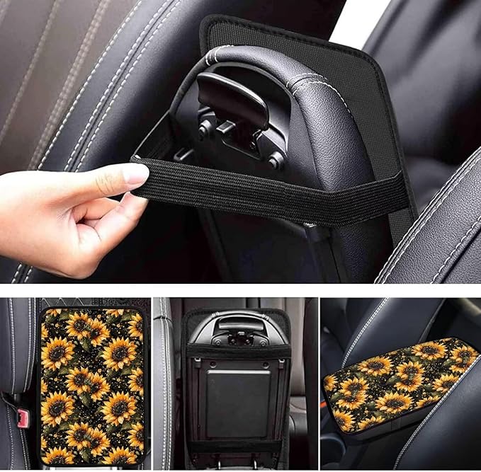 Dreaweet Sunflower Car Center Console Cover Cute Car Accessories for Women Soft Comfortable Car Armrest Cover Pad Center Console Cover Replacement