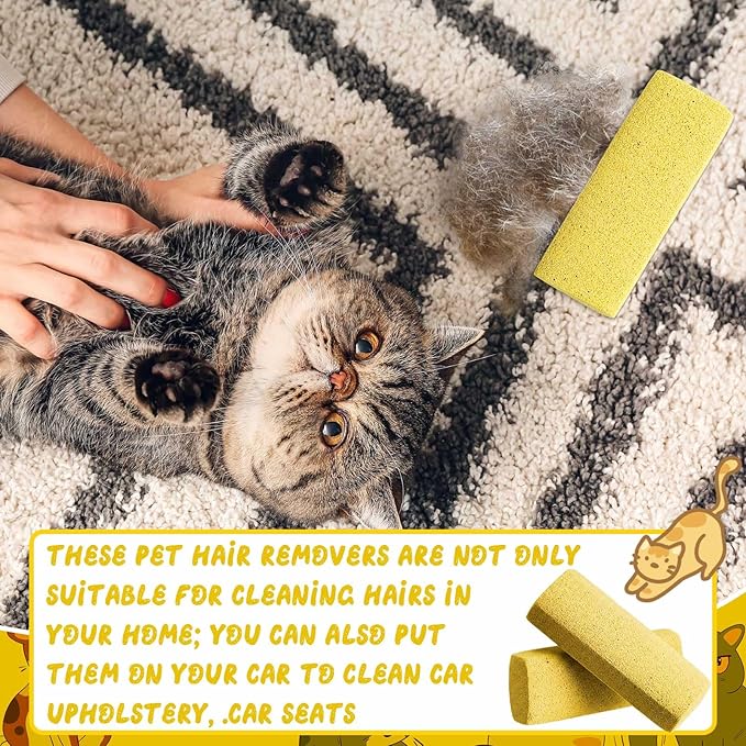 Abbylike 6 Pcs Pet Hair Remover Pumice Stone Car Pet Hair Removal Tool for Bedding Carpet Couch Furniture Cleaning (5.3 x 2 x 1.4 Inch,Yellow)