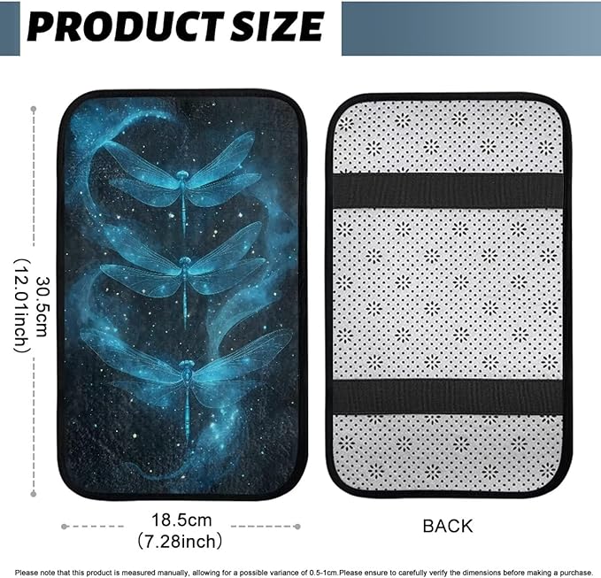 Blue Dragonfly Car Arm Rest Cover Scratch Resistant Center Console Cushion Elastic Flannel Car Arm Rest Cushion for Arm Support Universal Size Seat Arm Rest Cover
