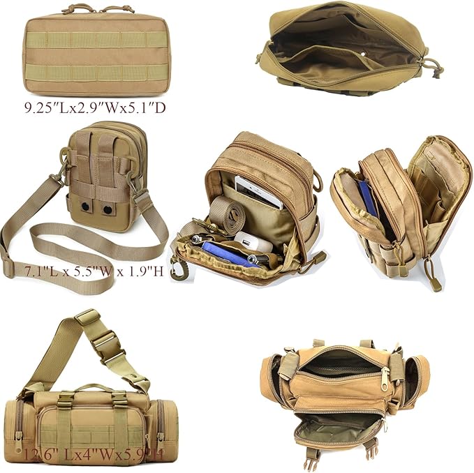 6 Pack Tactical Molle Car Seat Back Organizer - Tactical Vehicle Panel Organizer with 5 Detachable Molle Pouch,US Flag Patch and Keychain,Great Trunk Accessories for Man