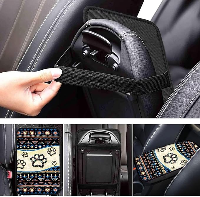 UNICEU Dog Paw Auto Center Console Armrest Pads Southwestern Car Interior Accessories Universal Fit Car Armrest Seat Box Covers Scratch Resistant Washbale Covers