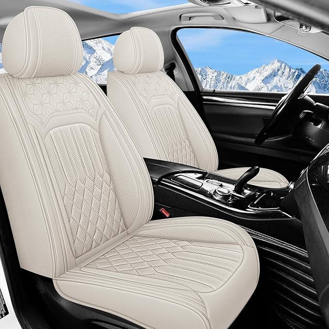 Car Seat Covers for Genesis GV70 2022-2025 2026, Full Set Premium Nappa Leather Waterproof Breathable Anti-Slip Airbag Compatible Car Seats Protector, Soft Car Interior Seats Cover (Beige)