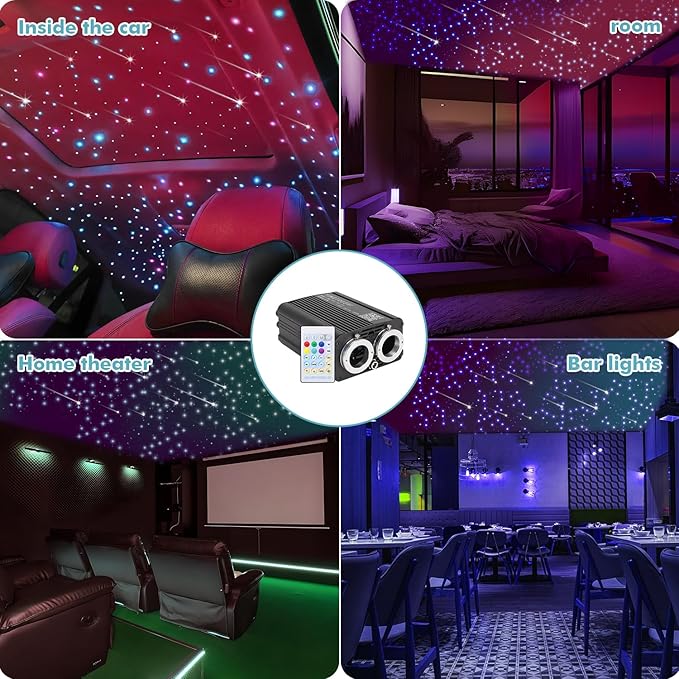 Dual Color Twinkle Starlight Headliner Kit, Music Sync 1200pcs 0.03in 9.8ft Fiber Optic Light with Meteor Shooting Star Remote Control for Car Home Ceiling Star Light