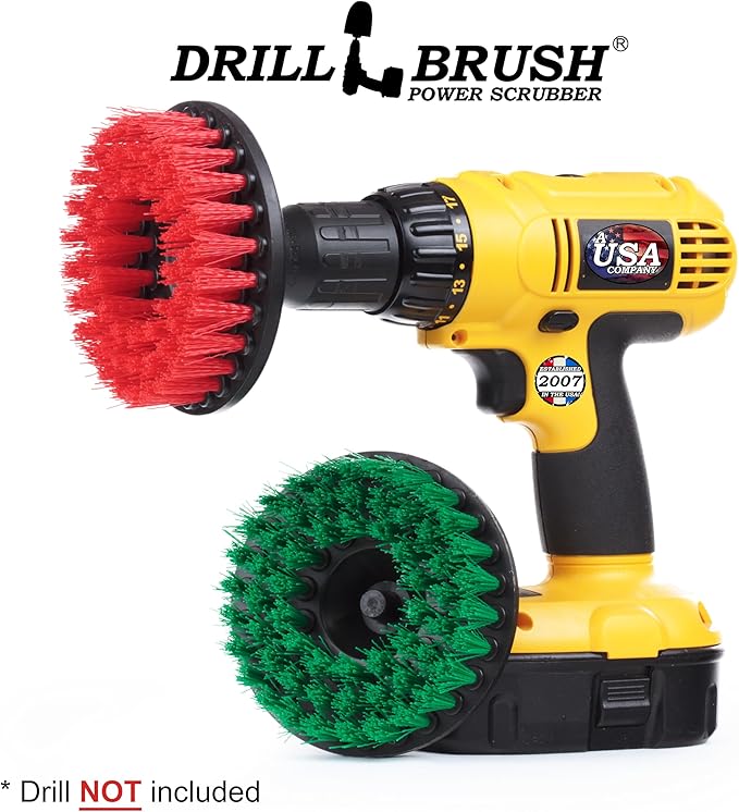 Drill Brush - Cleaning Supplies - Medium and Stiff Bristle Brush Kit - Spin Brush - Grout Cleaner - Tile, Counter-tops, Stove, Oven, Sink, Trash Can, Floors - Concrete Swimming Pools, Garden Fountains