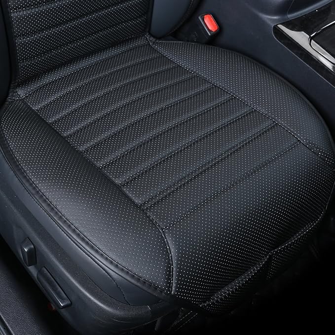 Universal Car Seat Cover PU Leather Car Seat Cushion Driver Seat Cover with Backrest- Car Front Seat Protector Fits 95% of Vehicles-1 Piece (Black-B)