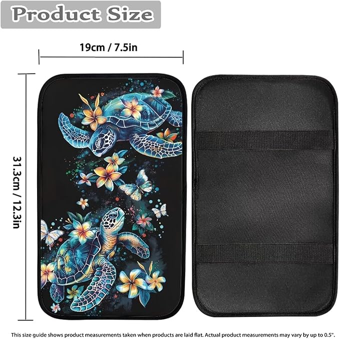 Car Center Console Cushion Pad Comfortable Auto Center Console Armrest Cover, Turtle Floral Car Interior Accessories Auto Armrest Box Cushion Pad for Most Cars