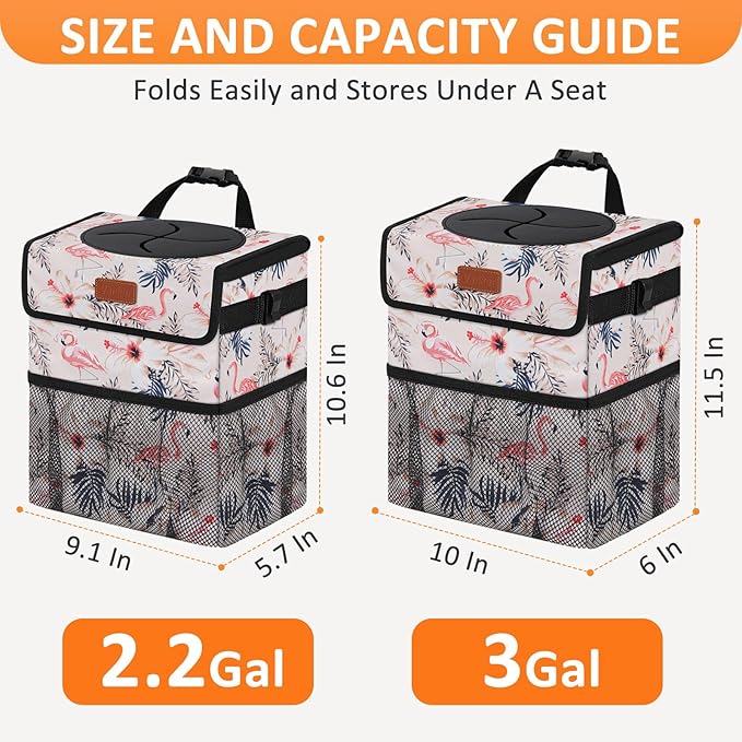 Vankor Cute Car Trash Can, Car Accessories for Women Interior Can Trash Bag Hanging Automotive Garbage Cans Pink Flamingo