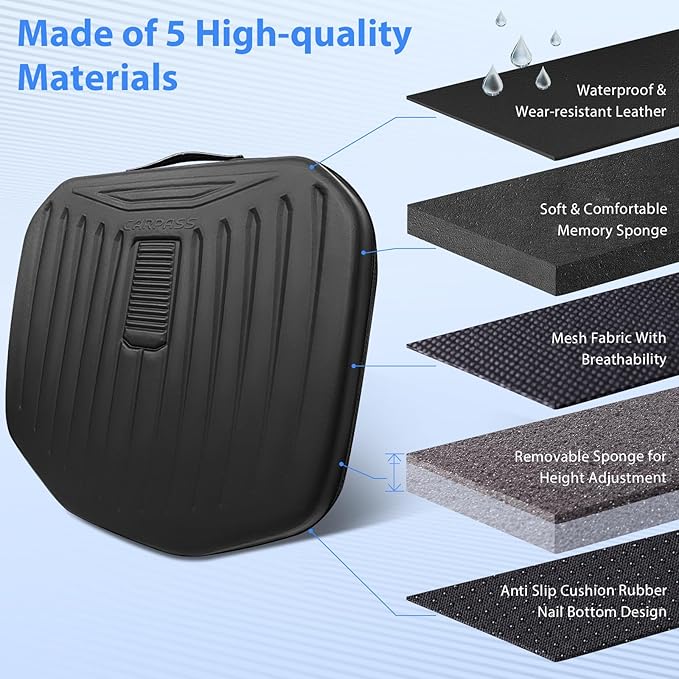 CAR PASS Leather Car Seat Cushion, Comfortable Memory Foam Seat Cushions for Driving Waterproof Adult Booster Seat Cushion for Cars, Truck Driver Automotive SUV Office Chair, Hand-held, 3 Inches Black