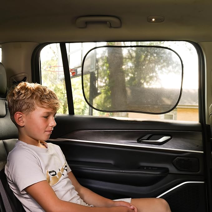 Mindful Design - Car Window Shades for Baby (2 Pack) - 21"x14" Sun Shade Blocker - Glare Shield and UV Rays Protection for Your Child - Side Window Screens for SUV - Mesh Car Window Shades for Baby