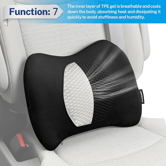 XUKEY Lumbar Support Pillow for Car, Memory Foam and TPE Gel Lumbar Pillow for Lower Back Pain Relief,Back Cushion for Driving Chair Support for Car Office Chair Wheelchair (Black)