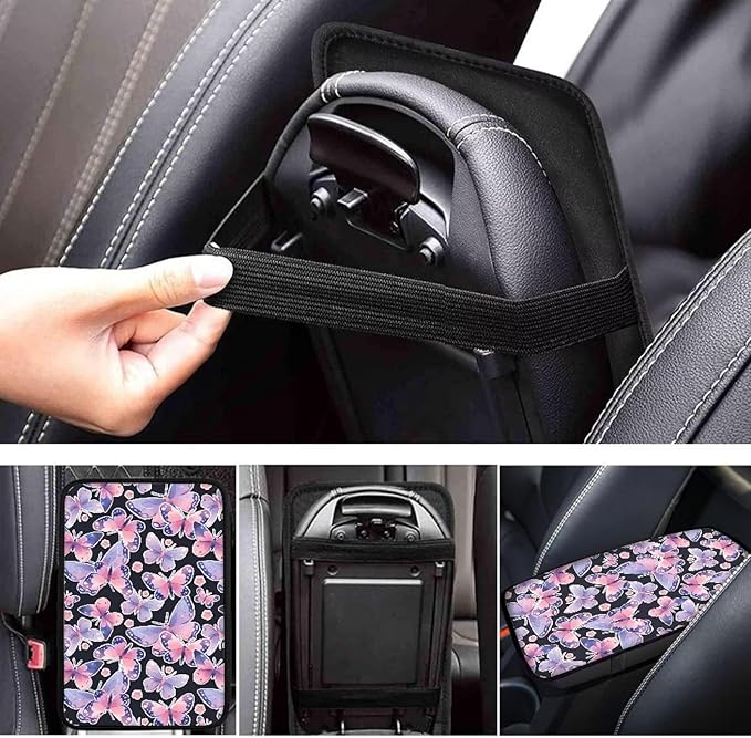 Colorful Butterfly Console Center Armrest Lid Cover Protector Car Armrest Storage Box Mat Interior Accessories for Most Vehicle, SUV Christmas Decor