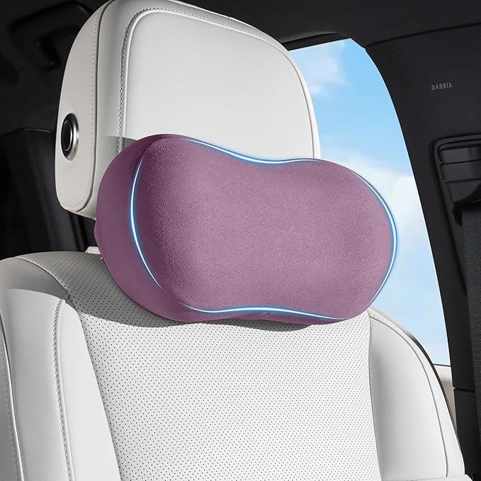 Car Neck Pillow Ergonomic Design Memory Foam Softness Car Headrest Pillow for Neck Support Cushion for Driving, Universal Fit Head Rest Travel Pillow, Fits All Vehicles, Purple, 2 Pack