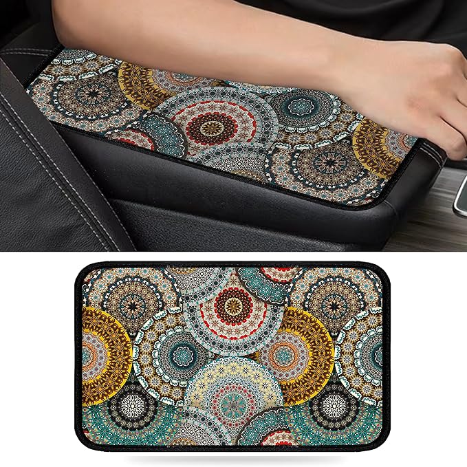 Bohemian Universal Armrest Cover Pad, Car Center Console Cushion Pad, Protect from Pet Claws, Dirt, and Sticky Fingers, Comfortable Car Decor Accessories Fit for Most Cars, Vehicles, SUVs